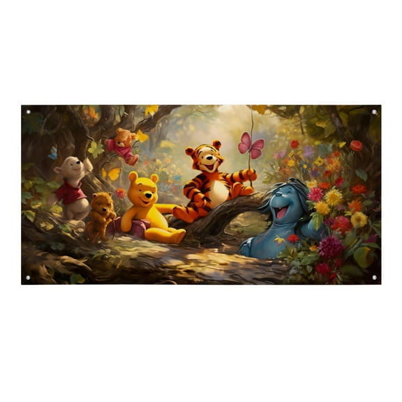 Winnie the Pooh-Theme Backdrops Banner Birthday Party Decor Supplies Personalized Party Backdrop Decoration,5x3ft（150x90cm）