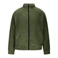 thumbnail image 3 of Mens Fuzzy Fleece Jacket Long Sleeve Zip up Stand Collar Coat Casual Fall Winter Warm Outerwear with Pockets New Men's Casual Jackets Army Green XXL, 3 of 7