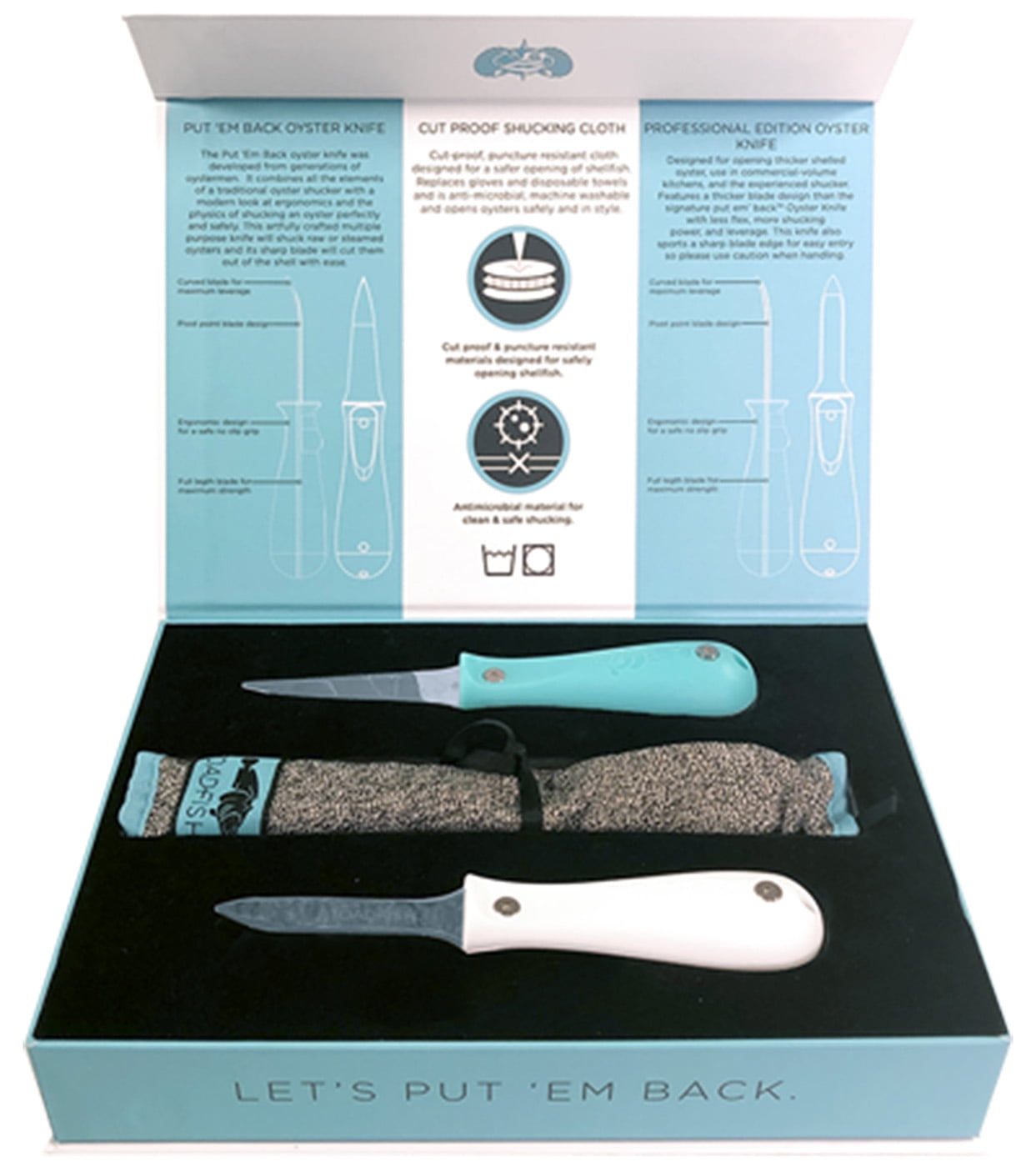 Toadfish Shucker's Bundle, Teal Oyster Knife, White Oyster Knife