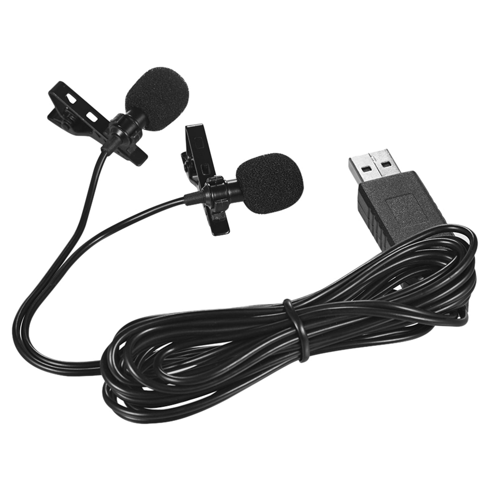 Andoer 1.5m/5ft USB Dualhead Lavalier Microphone Clipon Omnidirectional Computer Mic for