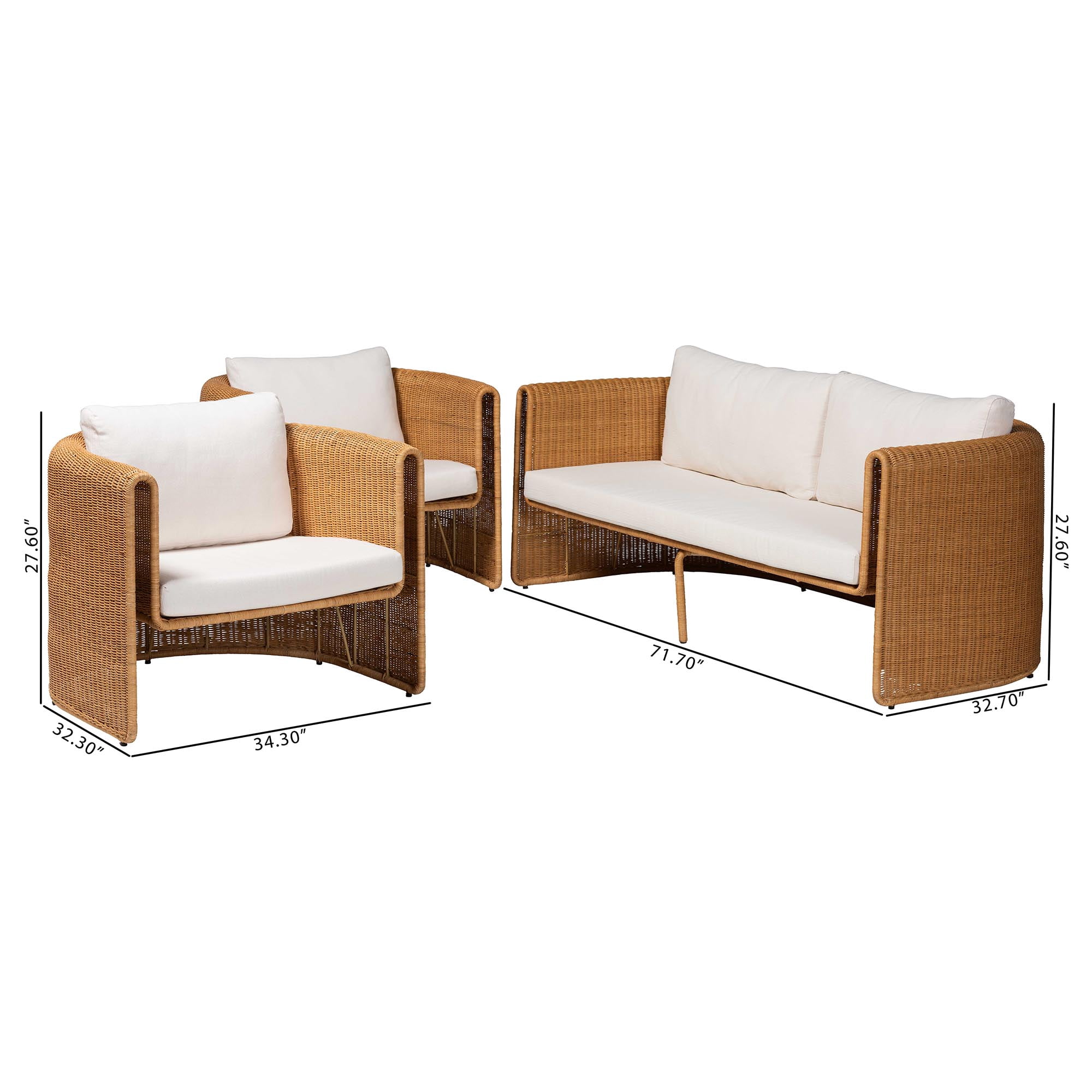 bali & pari Carina Boho Living Room Set, 3-Piece, Light Honey