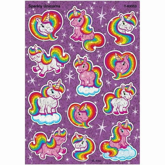 Trend Enterprises Sparkly Unicorns Sparkle Stickers - 24 Count - Pack of 6