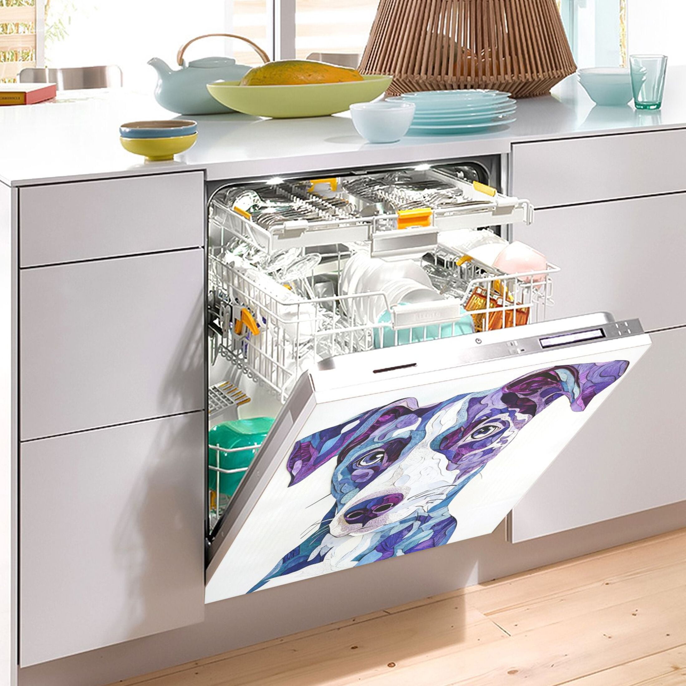 Dishwasher Magnetic Sticker 23x26 Inch Refrigerator Magnetic Sticker Washing Machine Magnetic Sticker Kitchen Panel Magnetic Sticker Home Decor Blue Cool Dog