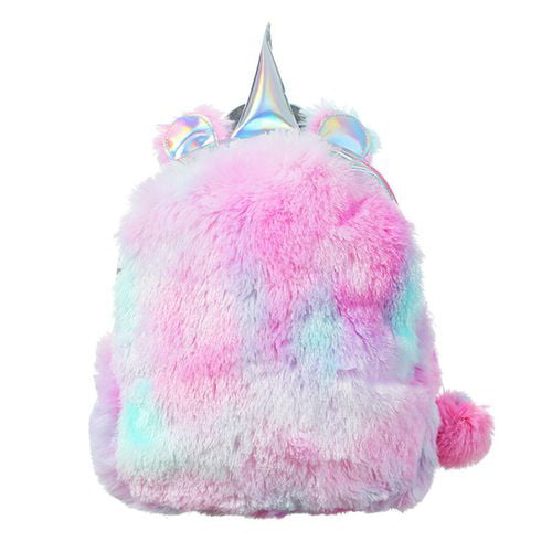 Women Girl Fluffy Unicorn Backpack Plush School Rucksack Zipper Bags Pencil Case 