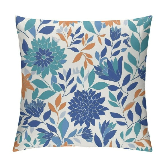 Creowell Burnt Orange Navy Blue Teal Pillow Covers,Modern Geometric Dahlia Decorative Throw Pillows for Couch,Summer Flower Outdoor Decor Pillowcase Square Cushion Cover Gift for Bed Car 12x12in