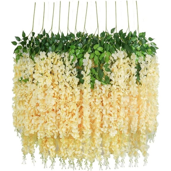 Zhuge Champagne Wisteria Hanging Flowers, 12 Pack  Flower Vines, Fake  Wisteria, 3.61 Feet Artificial Wisteria Flowers, Hanging Wisteria Flowers Garland,  Flower Garland for Decor