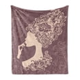 thumbnail image 1 of Vintage Woman Soft Flannel Fleece Throw Blanket, Woman Silhouette with Flowered Hair Style Abstract Beauty Image, Cozy Plush for Indoor and Outdoor Use, 70" x 90", Mauve Taupe and Beige, by Ambesonne, 1 of 6