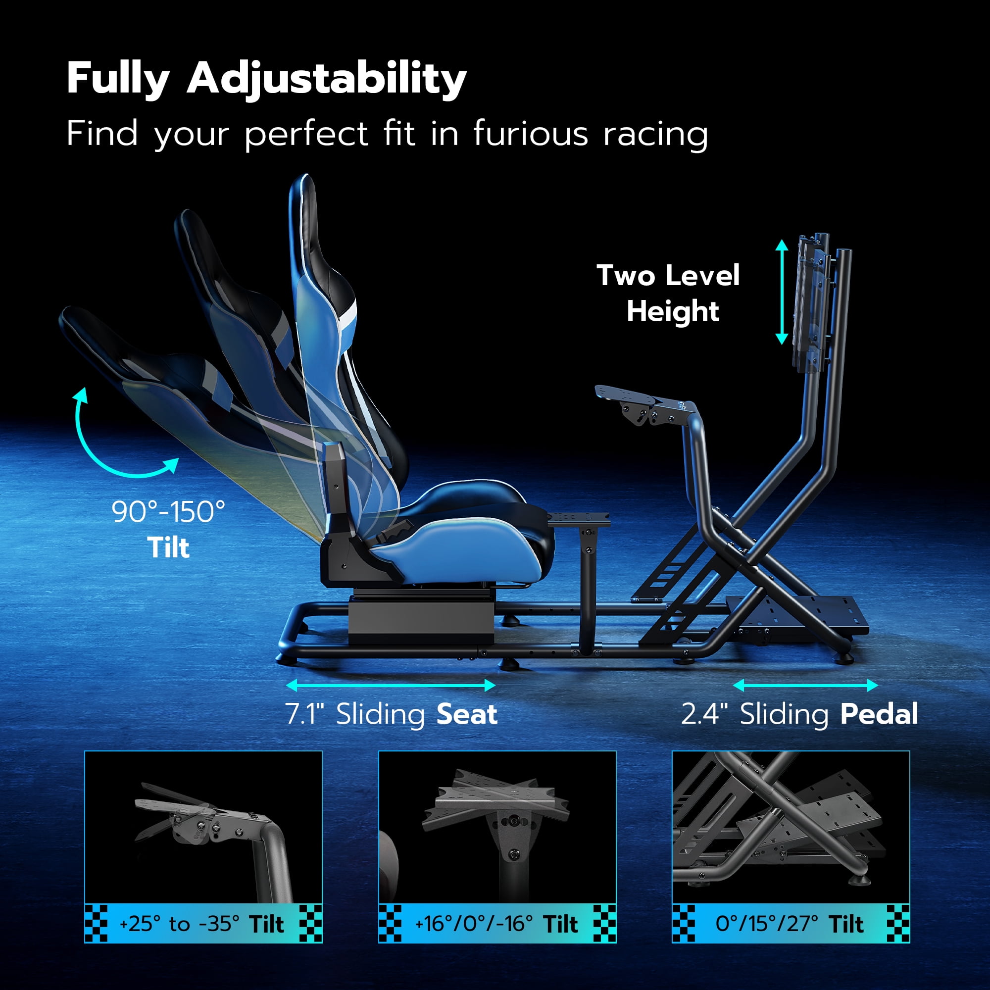 ARES WING Racing Simulator Cockpit with Seat and Monitor Mount, Adjustable Sim Racing Cockpit Compatible with Logitech, Thrustmaster, Fanatec, Moza, for PS5, PS4, Xbox and PC， Blue