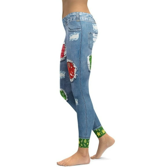 Ripped Denim Christmas Leggings Size: XS for Women | FIERCEPULSE