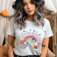 thumbnail image 2 of Let’s Go Ghouls T-Shirt | Cute Pastel Ghost & Rainbow Graphic Tee, White, Size S, 2 of 6
