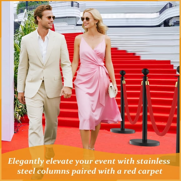 Stainless Steel Stanchion Posts Crowd Control Barrier – 26FT Crimson Soft Rope for Queue Management, Events, Parties, Red Carpet – Decorative Outdoor Fence – 4 Stanchions Included – 4 Pack