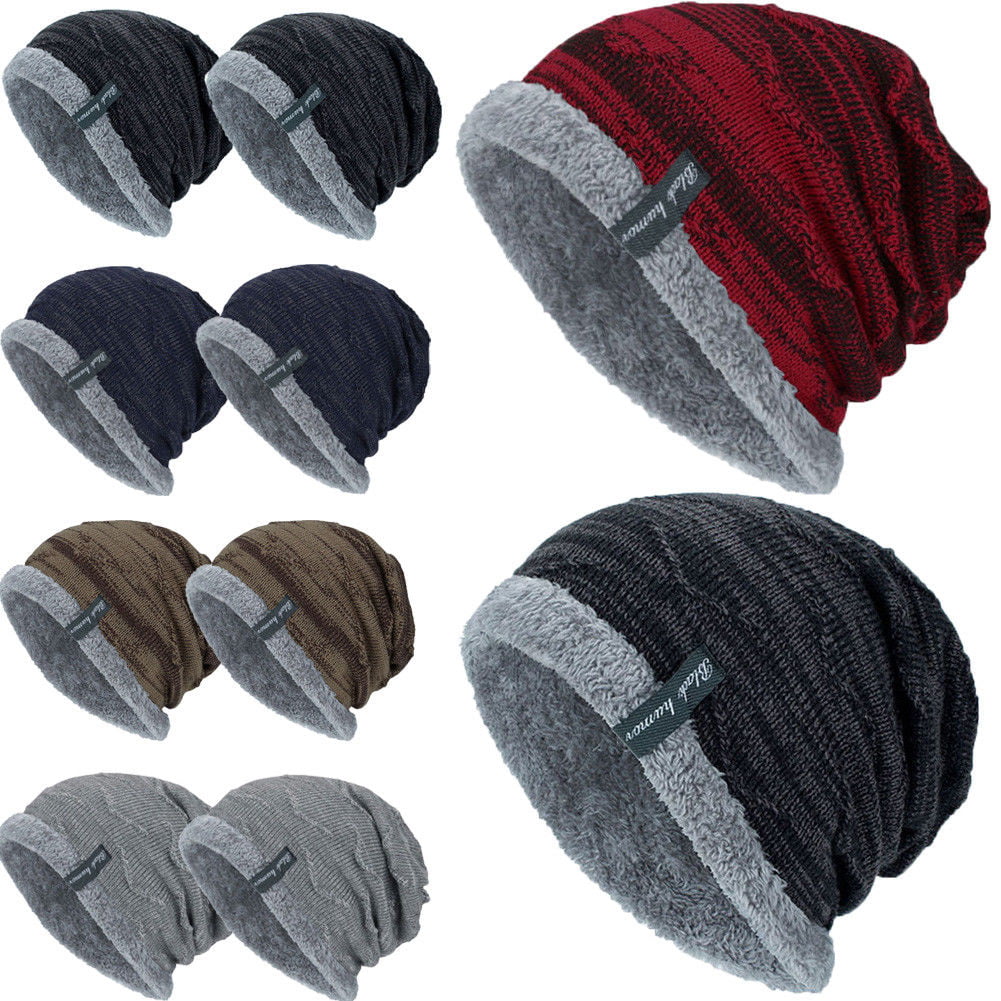 Men Women Crochet Knit Plicate Baggy Beanie Winter Warm Wool Skull Hat Cap Sport 