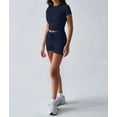 thumbnail image 5 of Women'S Two Piece Sets Summer Slim Fitted Short Sleeve Tops Foldover Shorts Matching Lounge Sets Dark Blue XL, 5 of 7