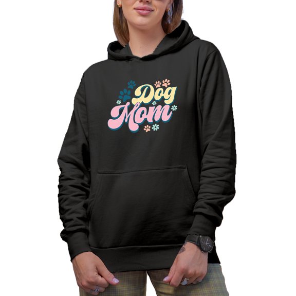 Dog Mom, Paws & Flowers Art Merch Gift, Black Hooded Sweatshirt or Hoodie, 3XL