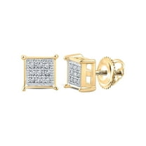 10kt Yellow Gold Mens Round Diamond Square Earrings 1/20 Cttw
