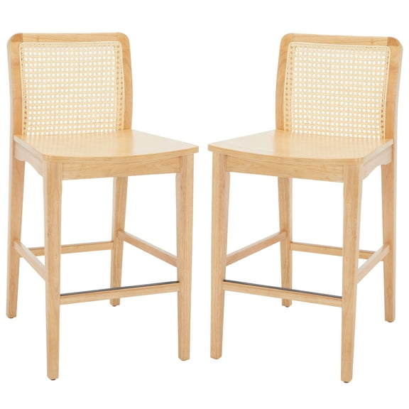SAFAVIEH Benicio Square Mid Back Counter Stool, Natural (Set of 2)