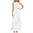 thumbnail image 1 of Ashirexll Robe Formelle pour Filles Polyester Spandex Chiffon Couleur Unie Sans Manches à Bretelles Spaghetti Blanc 10-11 Ans, 1 of 4
