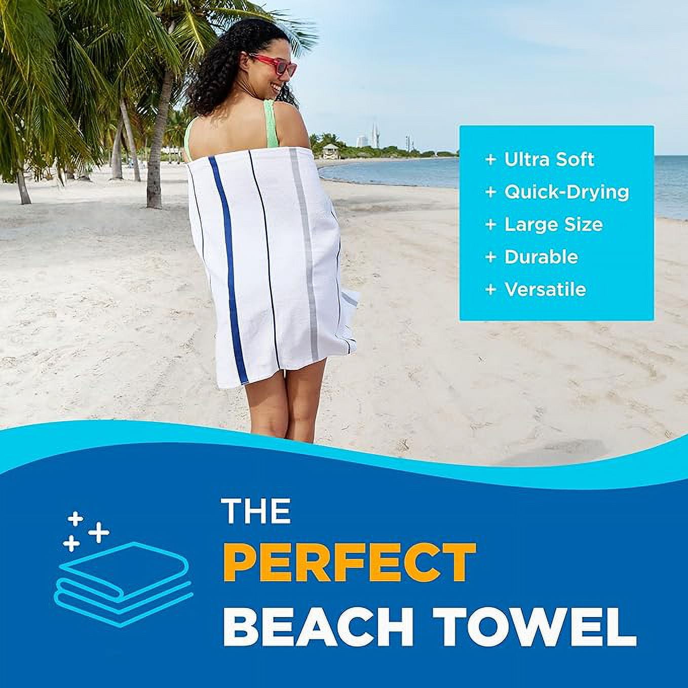 Ben Kaufman - Terry Horizontal Sailor Stripes Beach Pool Towels - Set of 24 Pcs - 30in X 60in - 400 GSM - Luxury Hotel Towels 24-Pack (Navy)
