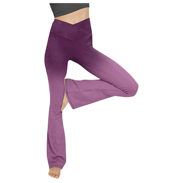 Leggings For Women Tummy Control Gradient Print Boot Cut High Waist Workout  Elastic No-See Through Flare Skirt Yoga Pants