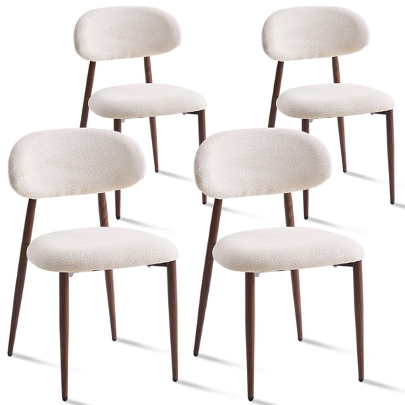 Modern Dining Chairs Set of 4, Upholstered Chenille Fabric Side Chairs with Walnut Wood-Grain Finished Metal Legs, Soft Cushion for Dining Room Living Room Bedroom, Beige