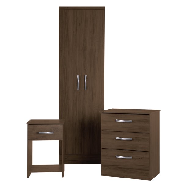 Ropero Clóset 2 Puertas Con Cómoda Cajonera y Buró Mesa de Noche 3 Piezas Madera MDP KingsHouse chocolate 3 piezas