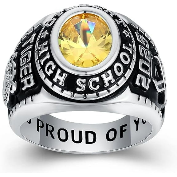 Sterling Silver Class Rings Fully Personalized Class Rings for Women Birthstone Custom Rings Gold Plated Class Rings Class Rings for Women High School Size 5-15 Graduation Rings for men