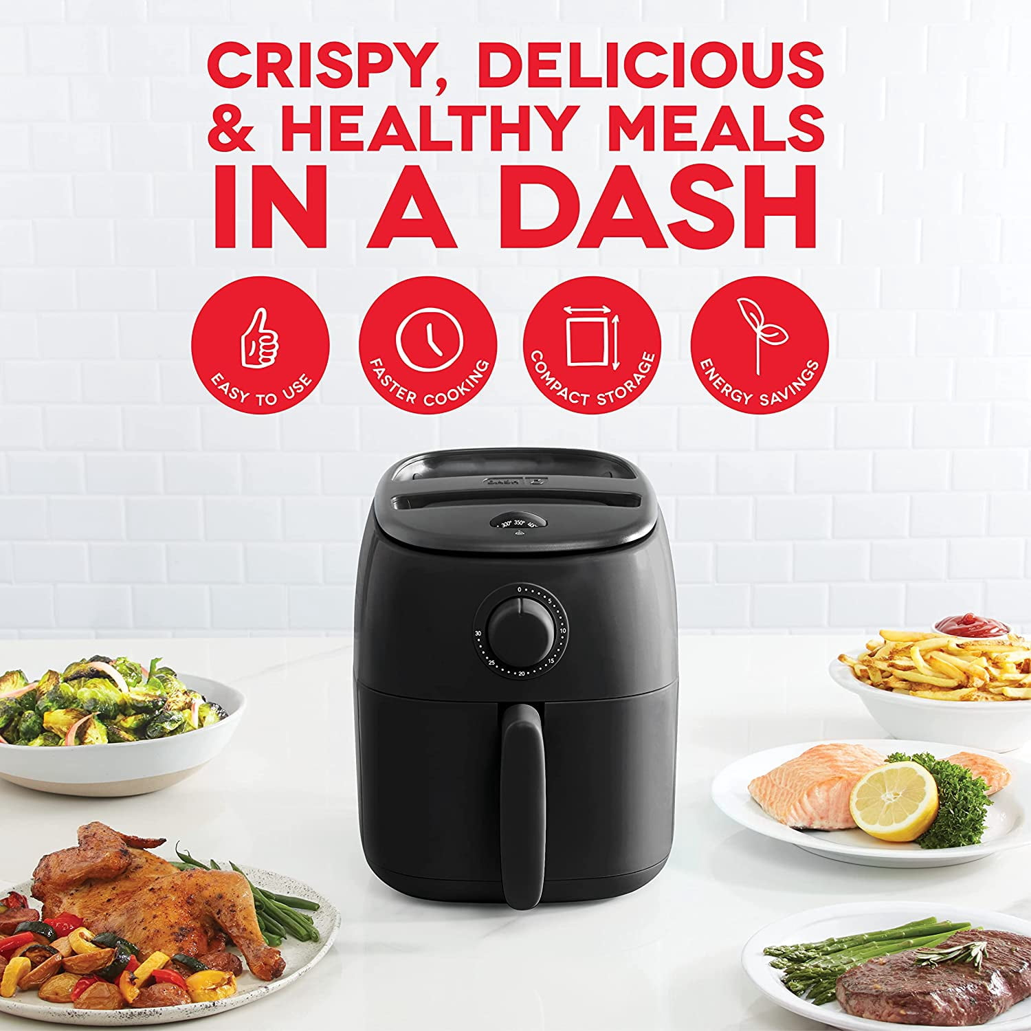 Dash Tasti-Crisp Air Fryer, 2.6 qt, Black - Auto Shut off, Non-Stick Fry Basket
