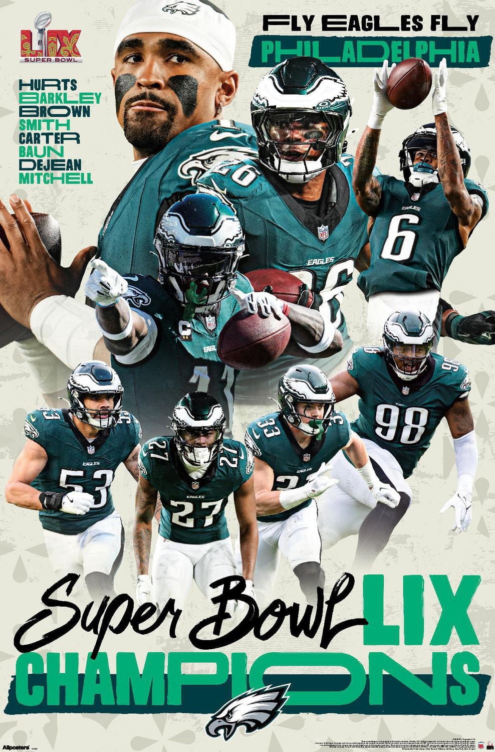 NFL Philadelphia Eagles - Super Bowl LIX Champions Wall Poster, 22.375" x 34" Framed
