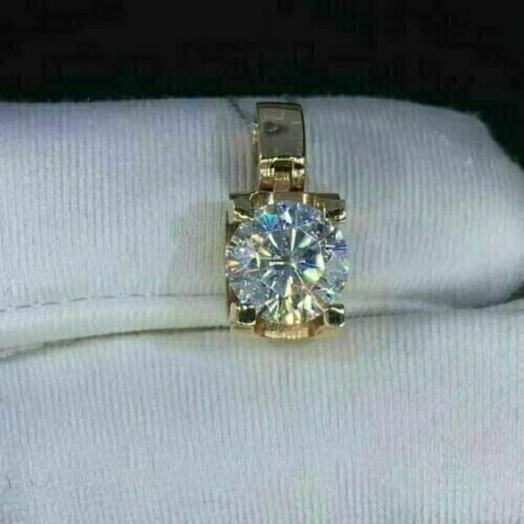 2Ct Round Cut Lab Created Diamond Pendant 14K Yellow Gold Plated 18"