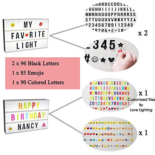 DIY Personal LED Sign,Marquee Style LED Lightbox w 220 Letters Emojis Numbers for Festival/Birthday/Anniversary/Home/Wedding/Shop Décor,USB Or Battery Powered A4 Cinema Light Box Message Light Box