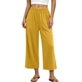 thumbnail image 3 of Women Pajama Pants Solid Soft Fabric Wide Leg Draped Elastic Waist Summer Outer Wear Sleep Bottom, 3 of 5