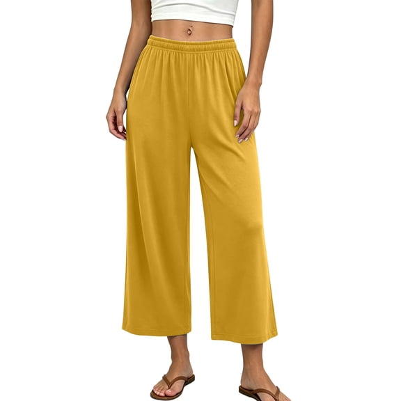 Posijego Women's Pajama Capri Pants High Waisted Elastic Wide Leg Capris Pants Pjs Bottoms Lounge Pants with Pockets