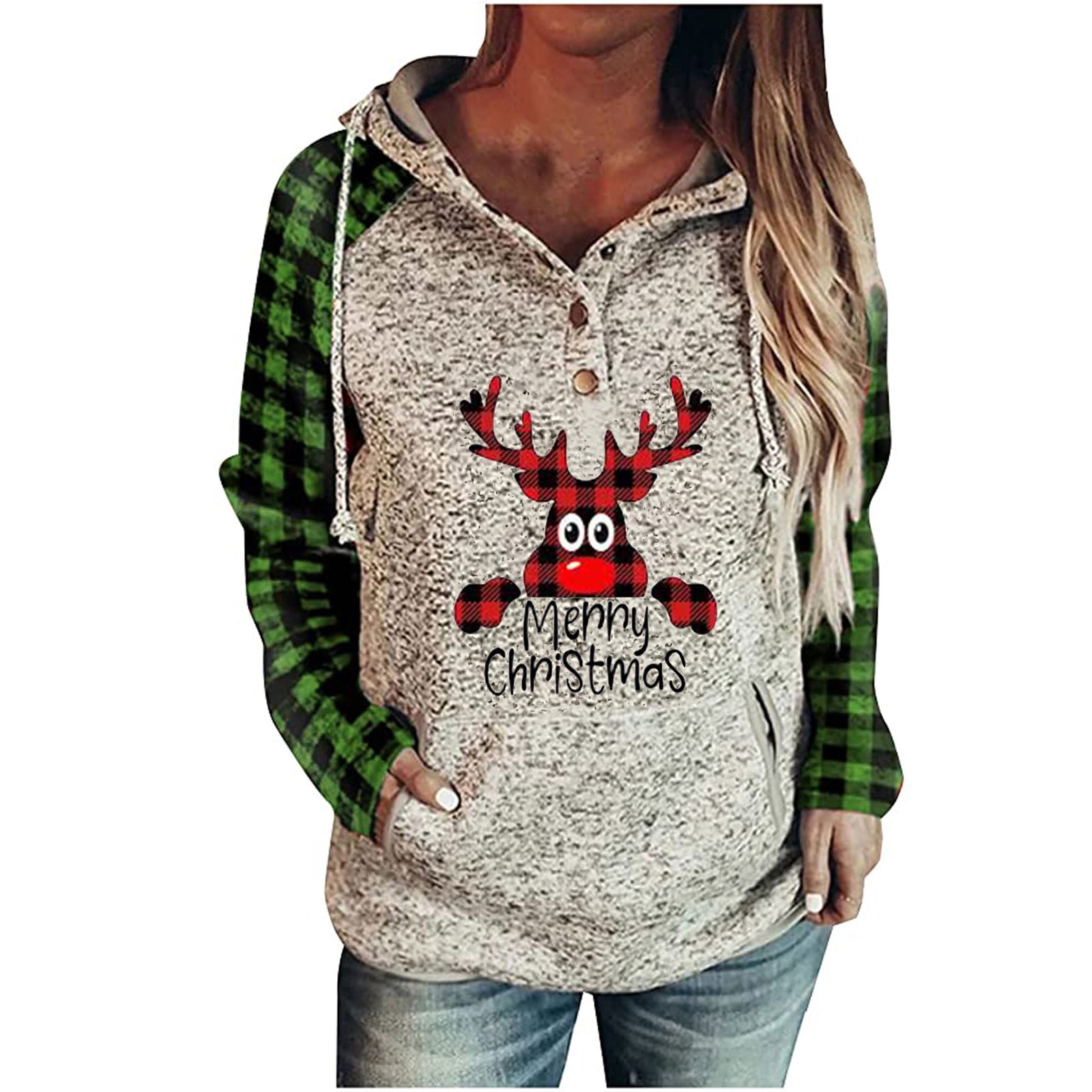 Egmy Sweaters for Women Christmas Plaid 