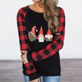 thumbnail image 6 of Odeerbi Christmas Tops For Women Long Sleeve Blouses Plaid Print Splicing Round Neck Pullover T-Shirt Black, 6 of 9