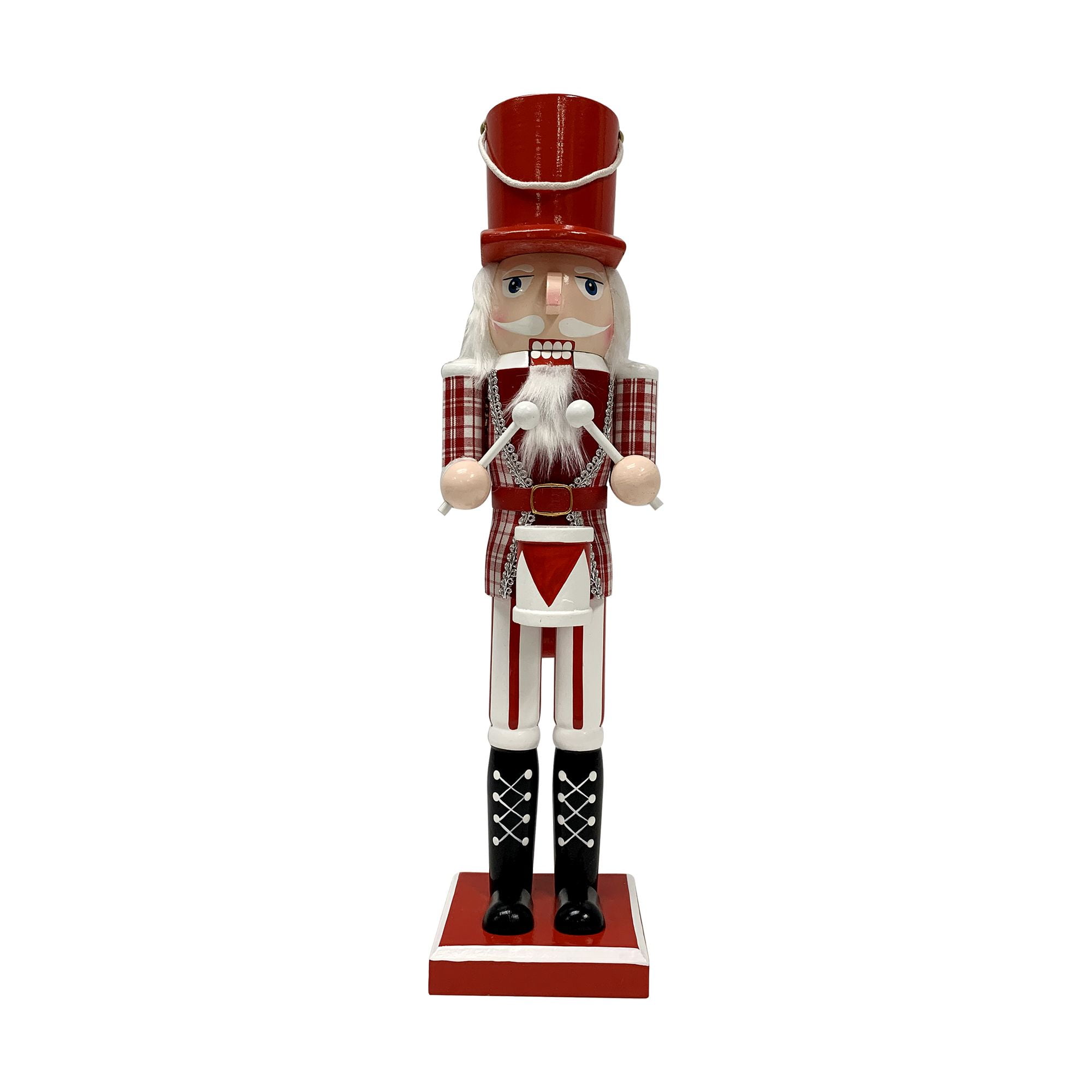 Holiday Time Christmas Red and White Wood Nutcracker With Drum Tabletop Indoor Dcor ,15inch Height
