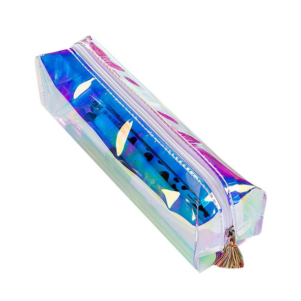 Colorful Transparent Pencil Case Cosmetic Bag Makeup Pouch Tassel