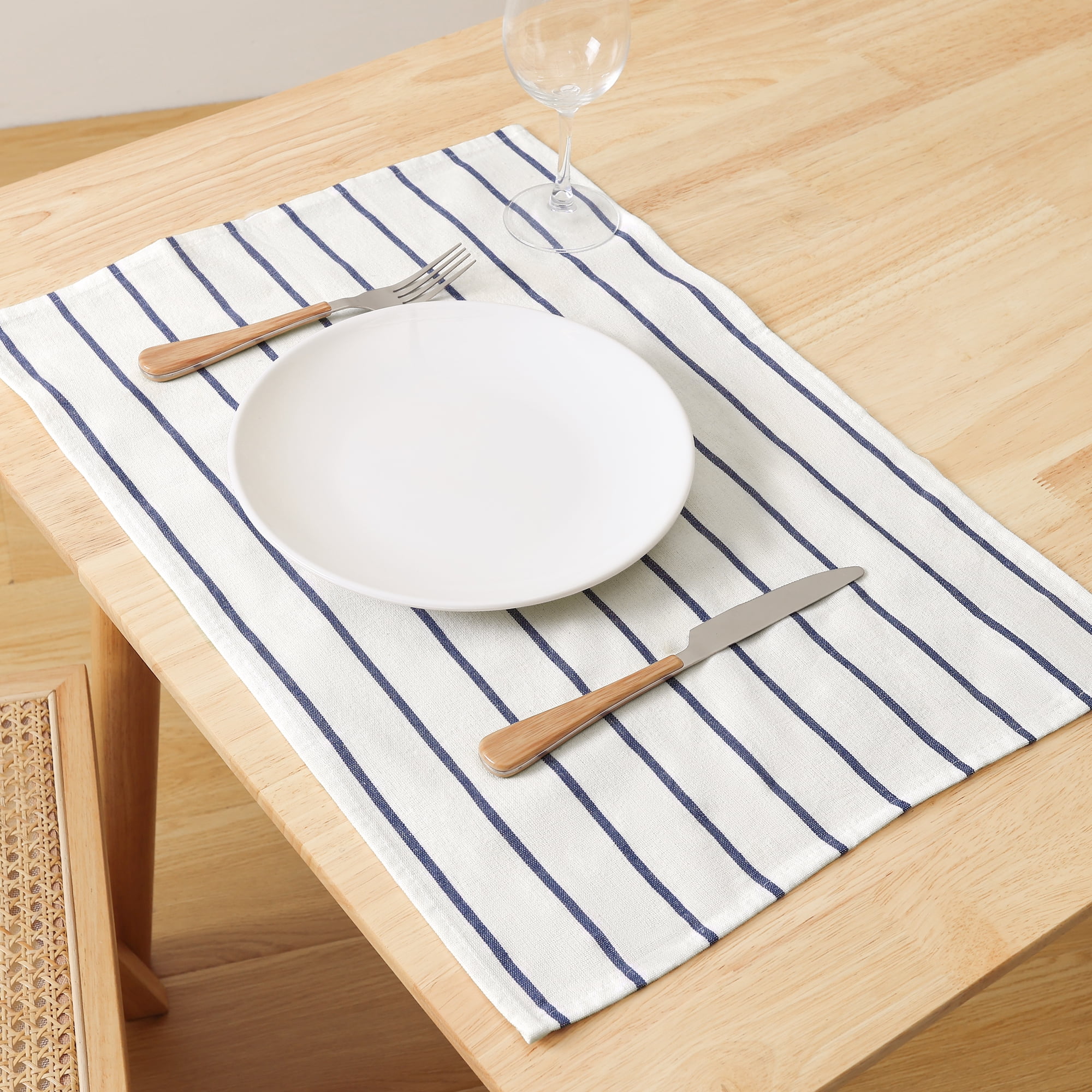 Unique Bargains Cotton Hand Towels Absorbent Lint Free Dish Kitchen Towels 24 x 16 Inch Blue Pinstriped 2pk
