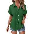 thumbnail image 6 of TODOZO Women Button Down Shirt Rolled Cuffed Short Sleeve Blouse Ladies Summer Casual V Neck Beach Soft Fashion Cotton Blouses Tops with Pocket Short Sleeve Shirts for Women Summer Green S, 6 of 7