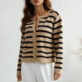 thumbnail image 5 of Odeerbi Striped Knit Cardigan Sweaters For Women Loose Winter Sweater 2025 Fashion Border Single Breasted Sweater Khaki, 5 of 5