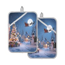2 Pack Pot Holders for Kitchen Heat Resistant Hot Pads Sets for Cooking Baking Christmas Night Scene
