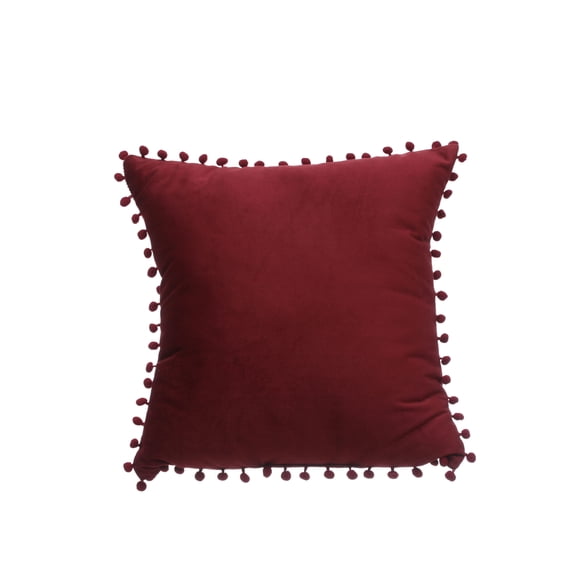 Ashland 16" Red Velvet Pillow with Pom Poms , Summer Home Decor