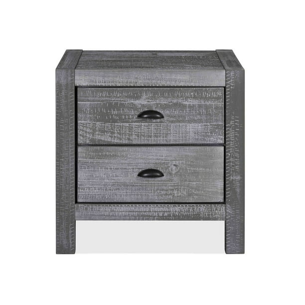 Grain Wood Furniture Montauk Solid Wood 2drawer Nightstand Rustic Grey Farmhouse, Rustic