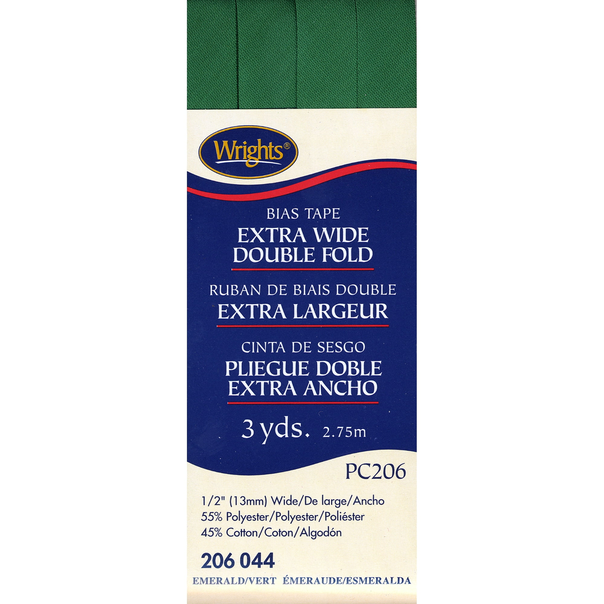 (2 pack) Wrights 1/2" Emerald Extra Wide Double Fold Bias Tape, 3 yd