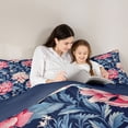 thumbnail image 4 of Erosebridal Chic Peony Flower Full Size Comforter Sets for Girls, Tropical Floral Bedding Sets, Navy Reversible, 3pcs, 4 of 6