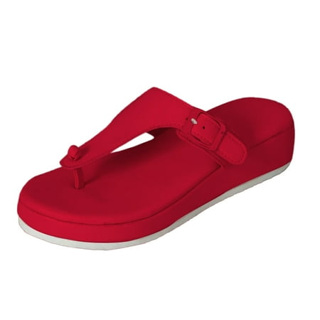 

Flip Flops for Women Women S Fashion Casual Flip Flop Outdoor Slippers Platforms Wedges Shoes Flip Flops Pu Red 39