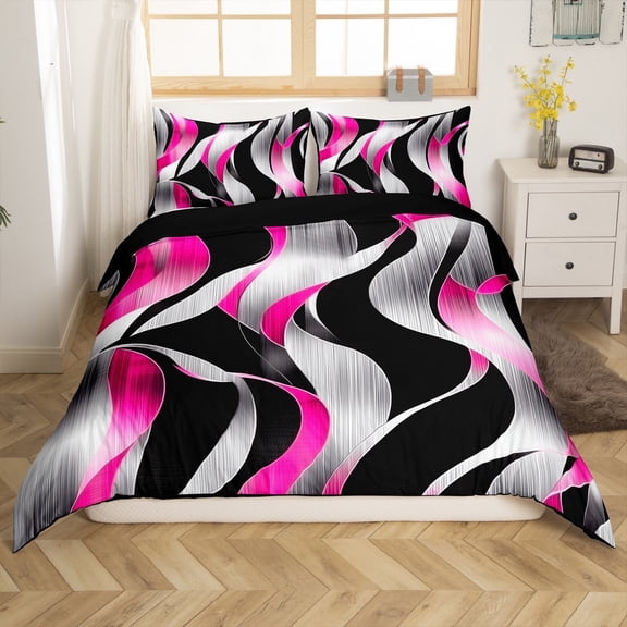 Erosebridal Pink Stripes Comforter Cover Twin,Abstract Artwork Bedding Twin Size,Spiral Lines Duvet Cover Twin,Lightweight Geometric Bedroom Decorative(No Comforter),Reversible,3pcs