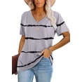 thumbnail image 1 of Remera básica casual de manga corta con cuello en V y rayas Lunivop para mujer, 1 of 3
