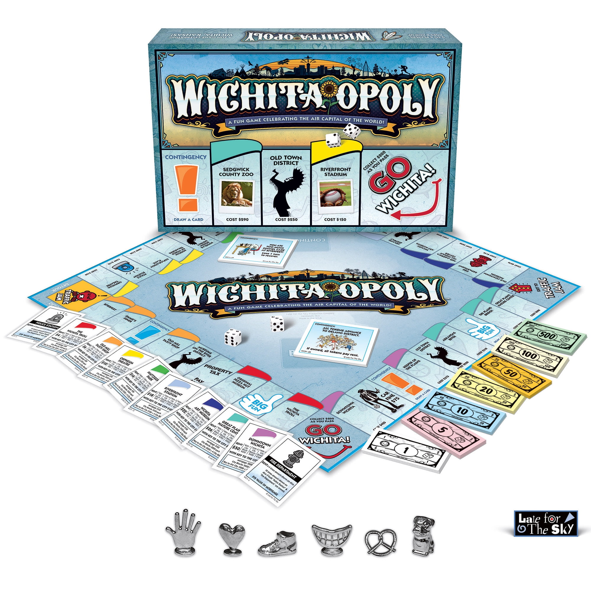 Late For The Sky: Wichita-Opoly - City Themed Family Board Game, Opoly-Style Game Night, Traditional Play Or 1 Hr Version, Ages 8+, 2-6 Players