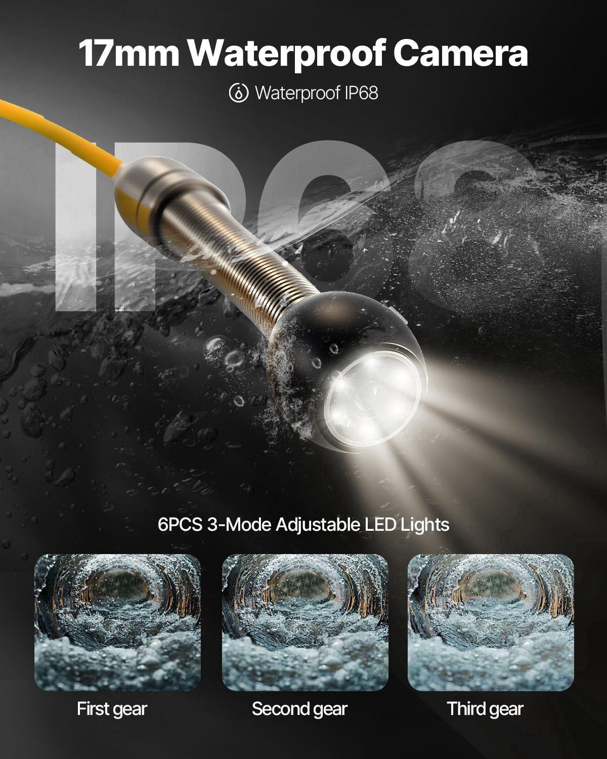 164FT Sewer Camera with 4.3 Inch Screen DVR Function Snake Cable IP68 Waterproof LED Lights Industrial Endoscope for Home Wall Duct Drain Pipe Plumbing Inspection