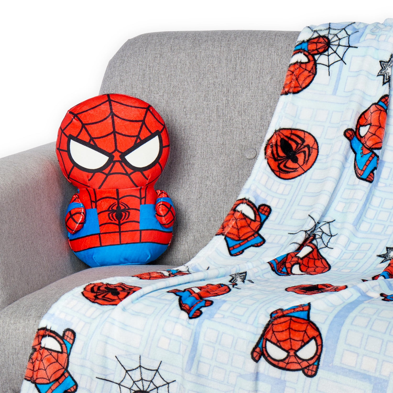 Spiderman Blanket and Character Hugger - Bundle with Kids and Teens Throw, Huggable Pillow, Stickers, More for Boys | Spiderman Blanket Size 50" x 60"